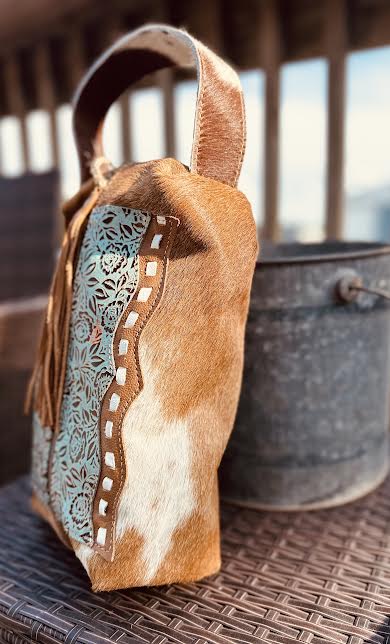 Myra turquoise cowhide travel bag