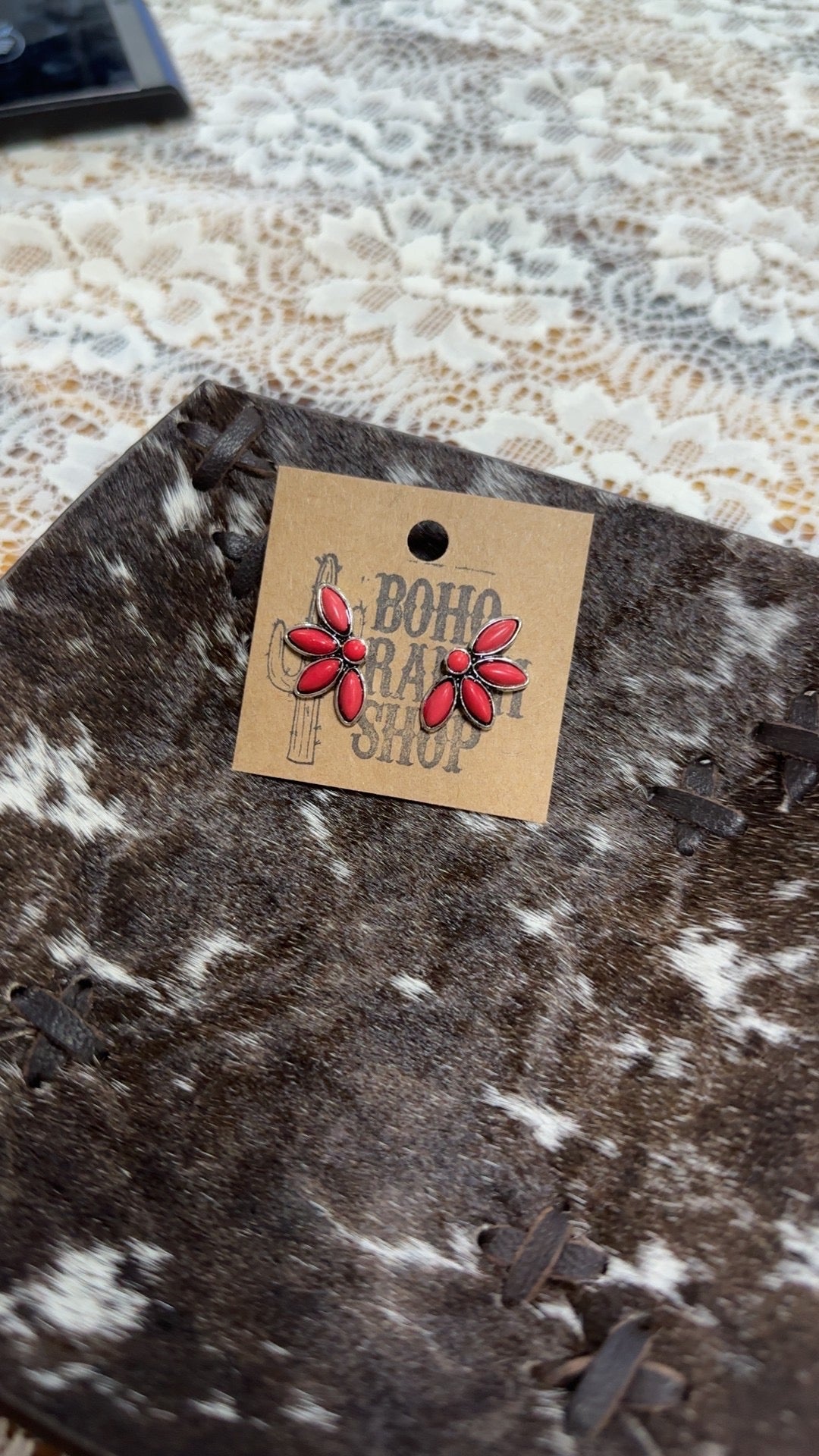 Red stone stud earrings