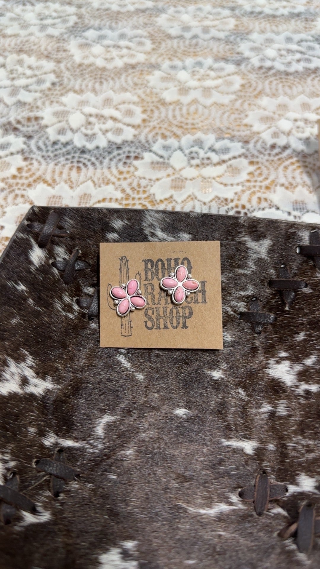 pink oval stone earrings