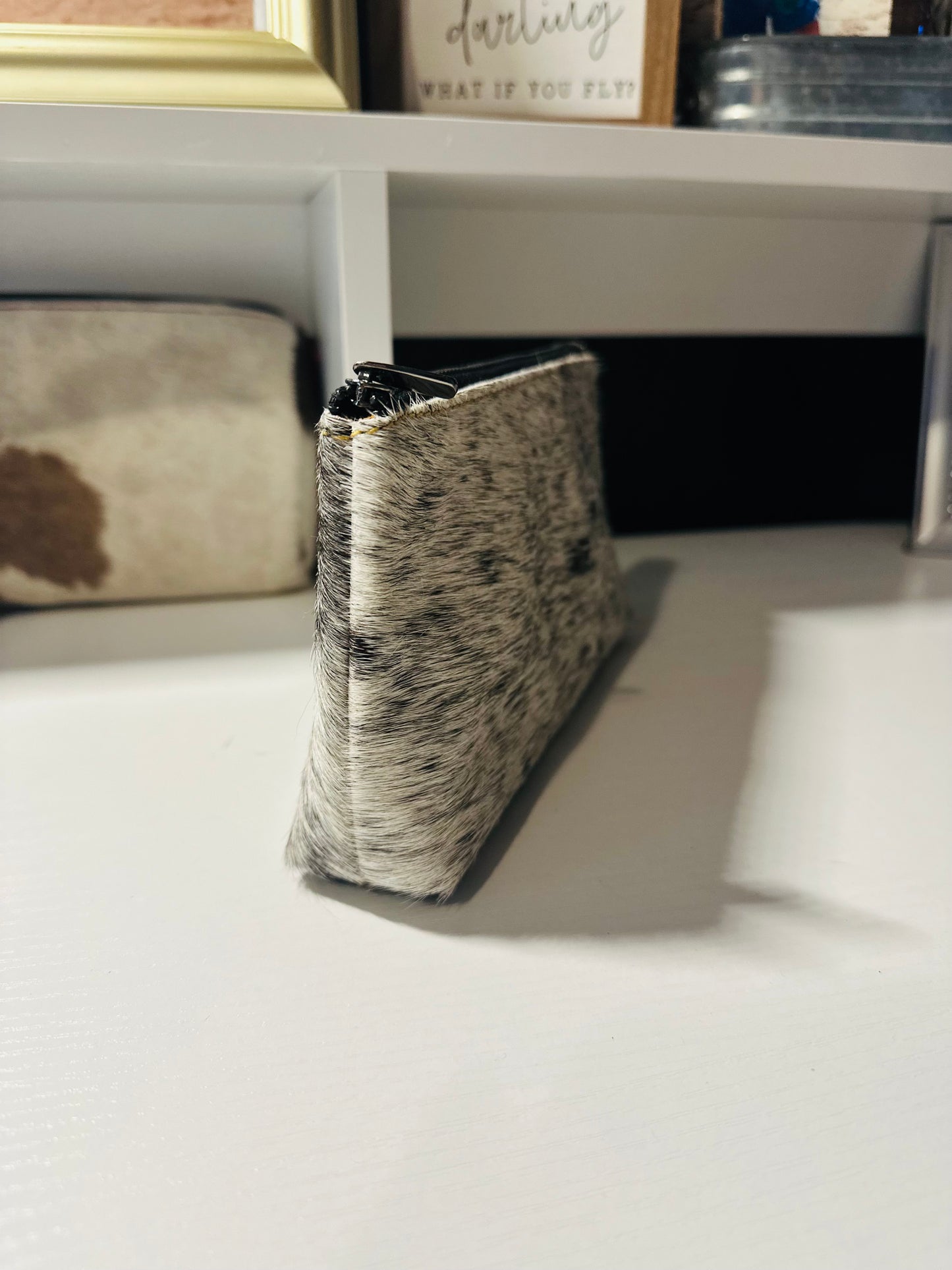 White Cowhide Accessories Bag