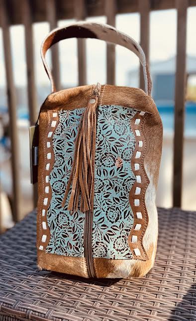 Myra turquoise cowhide travel bag