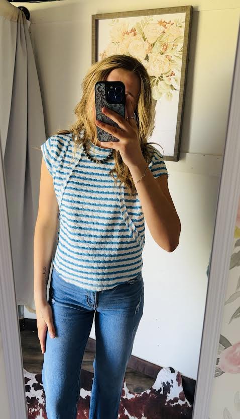 Stripe Textured Short Sleeve Patchwork T-Shirt