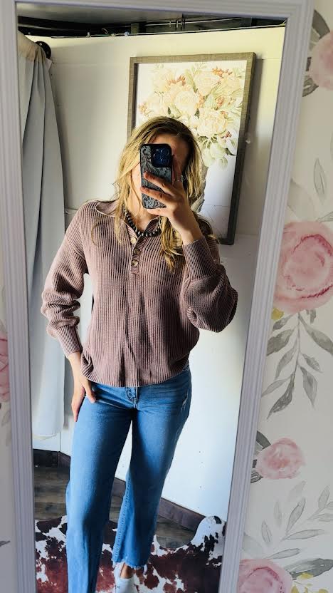 Mineral Washed Knit Button Sweater