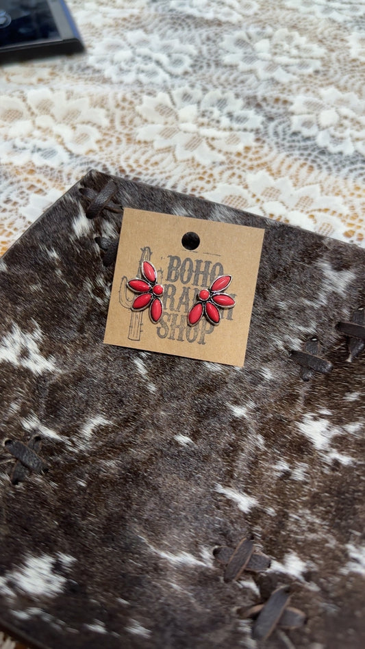 Red stone stud earrings