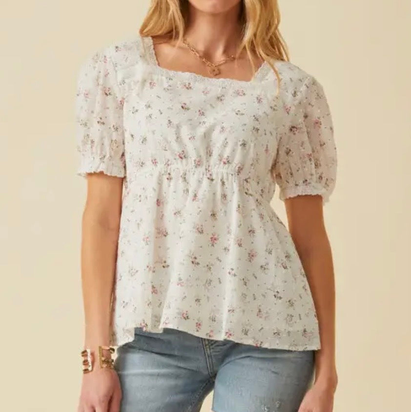 Floral lace trim top