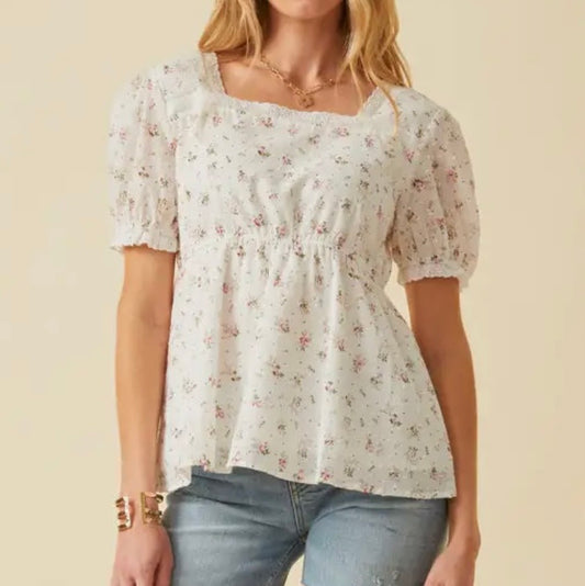 Floral lace trim top