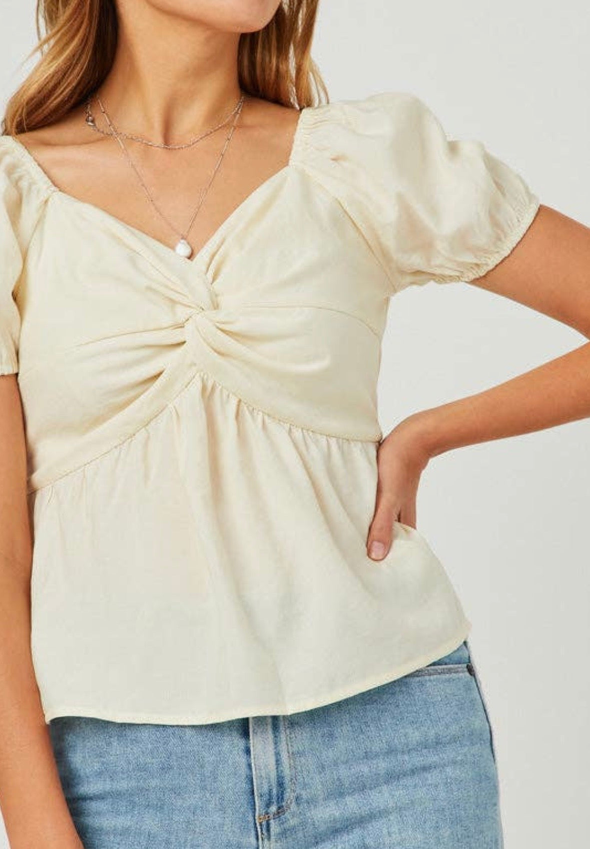 Twist front smocked top