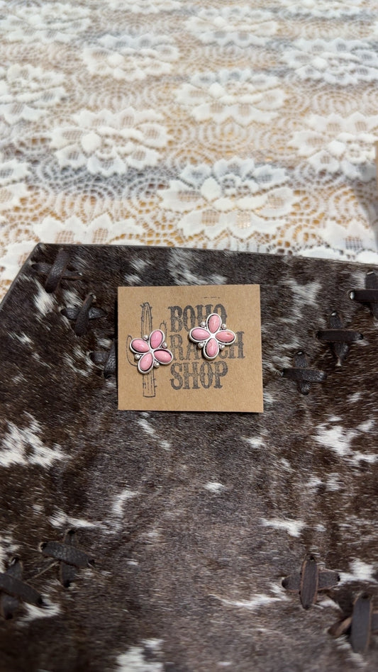pink oval stone earrings