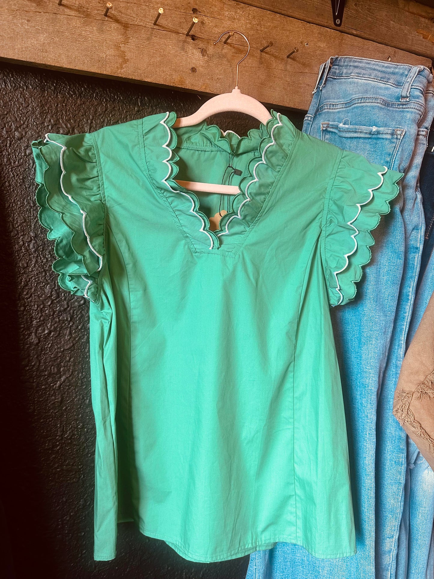 Green Trim layered blouse