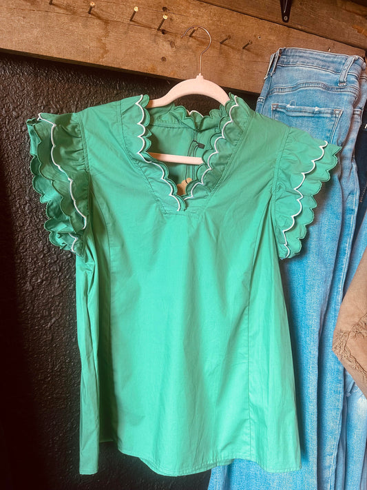Green Trim layered blouse