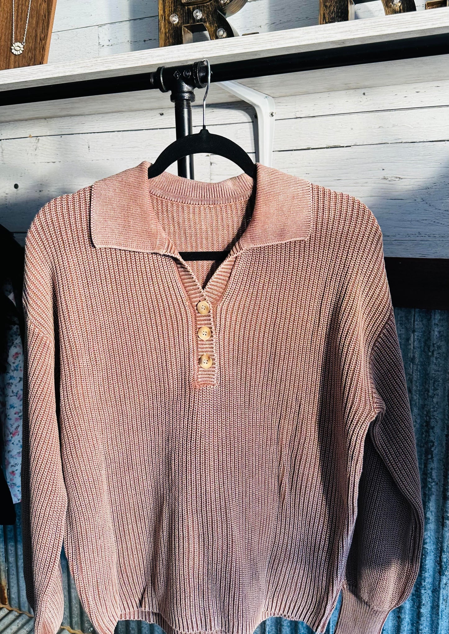 Mineral Washed Knit Button Sweater