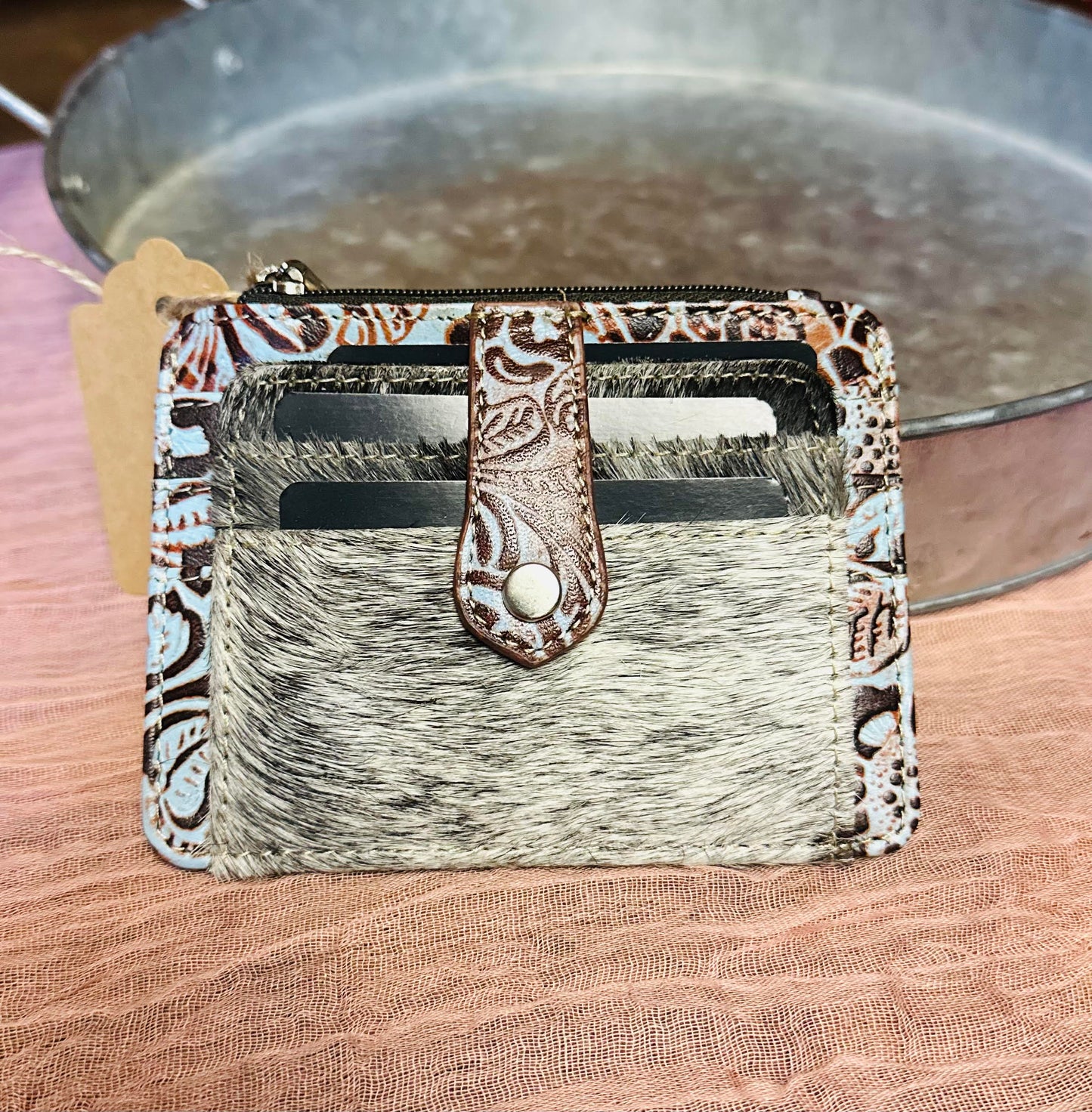 Cowhide and leather wallet