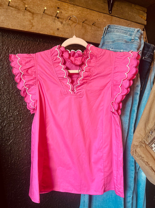 Pink trim layered blouse