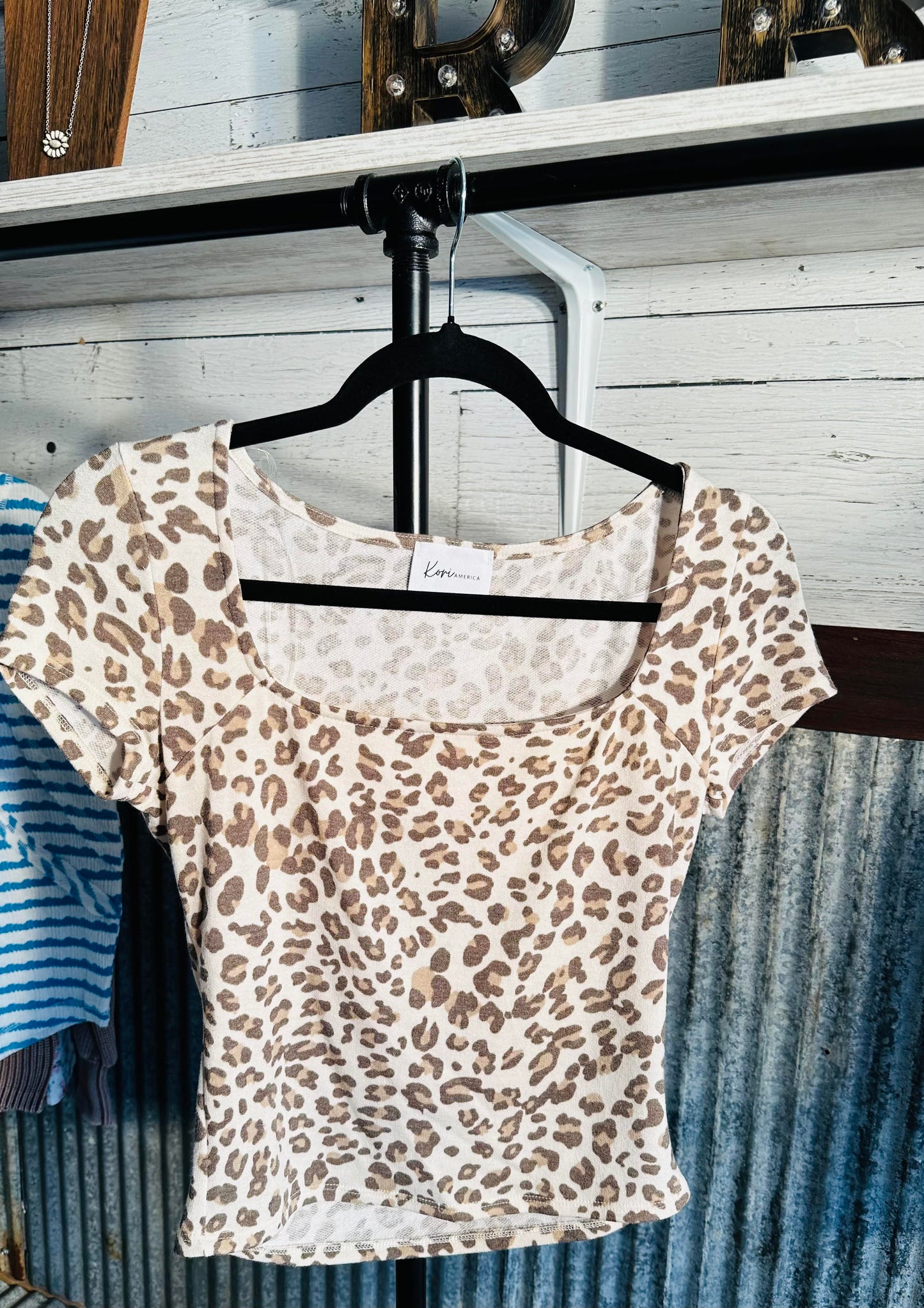 Square Neck Short Sleeve Leopard Top