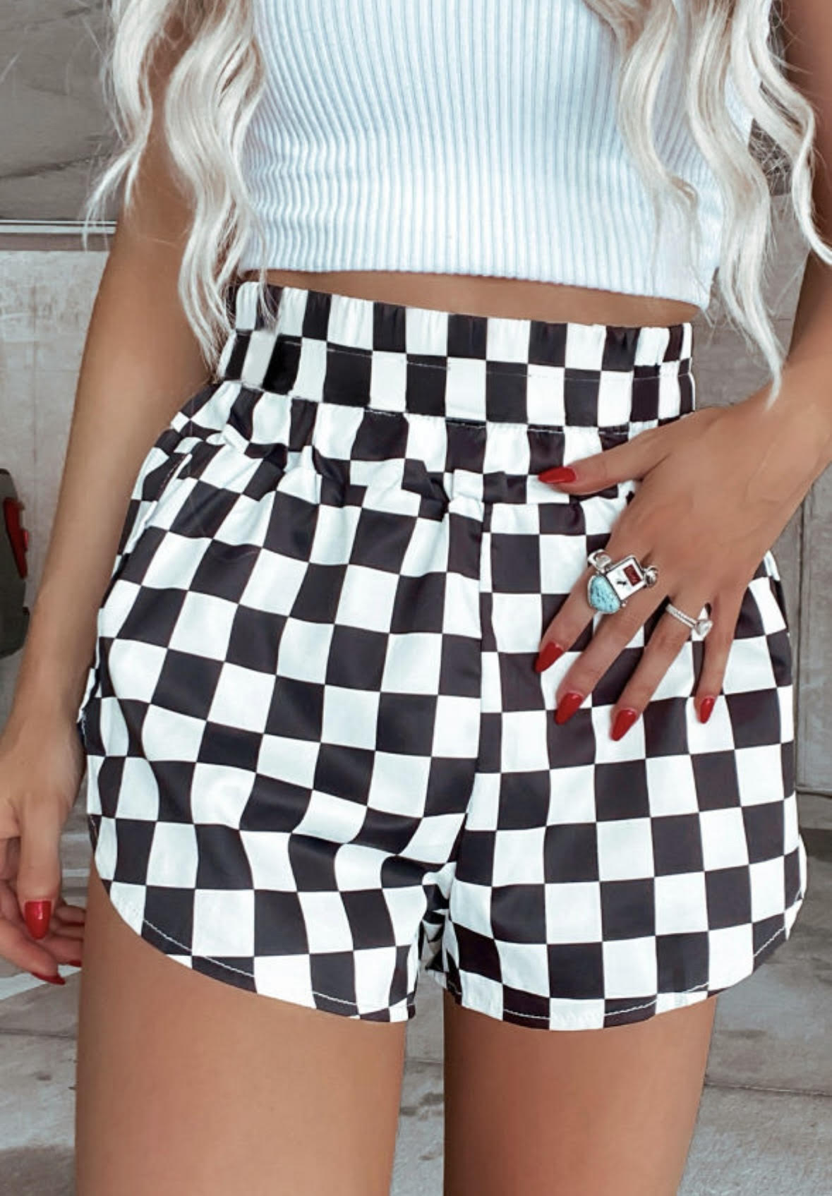 High waisted Checkered Shorts