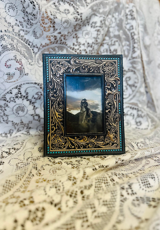 Leather and turquoise picture frame