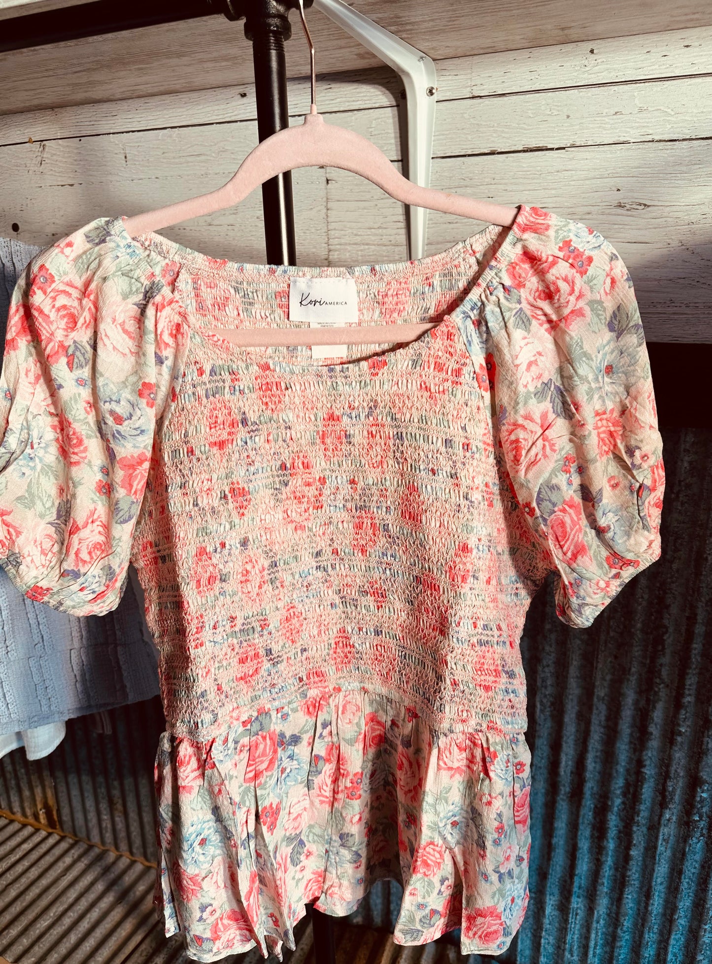 Short Sleeve Floral Print Peplum Blouse